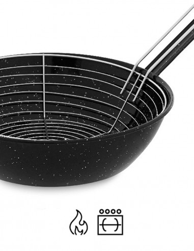 Enamelled Frying Pan with Drainer Basket